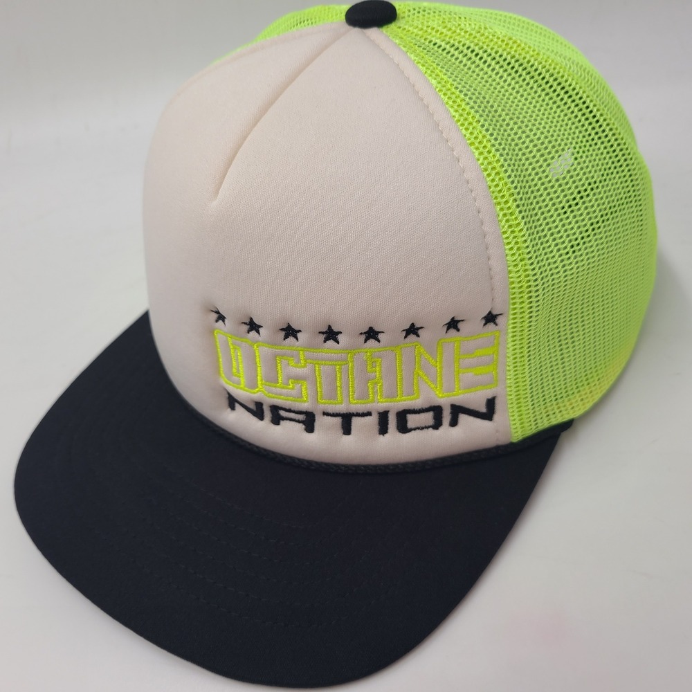 Octane Nation Hat Snapback Trucker Mesh Richardson White Black Neon Yellow/Green